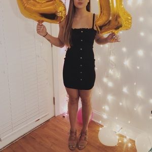 Black button mini dress